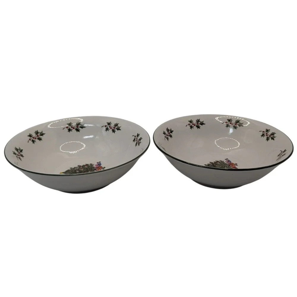 Gibson Noel Morning Soup Bowls Christmas Tree Holiday Vintag Set of Two SEE